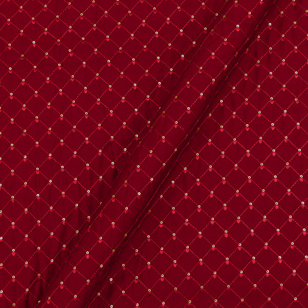 Silk Feel Thread Checks with Tikki Embroidered Maroon Colour Fabric