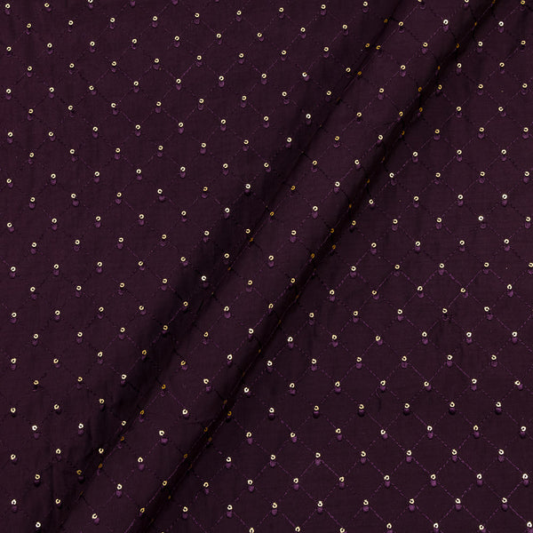 Silk Feel Thread Checks with Tikki Embroidered Plum Colour 42 Inches Width Fabric