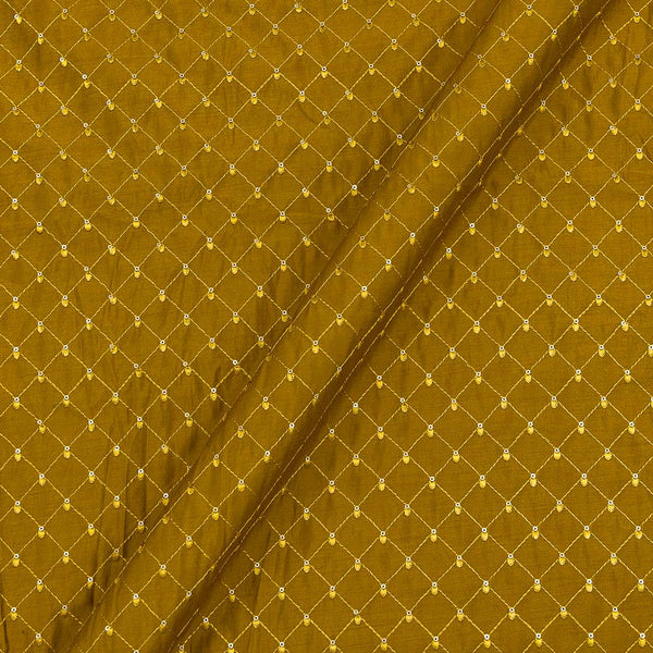 Silk Feel Thread Checks with Tikki Embroidered Mustard Gold Colour 43 Inches Width Fabric