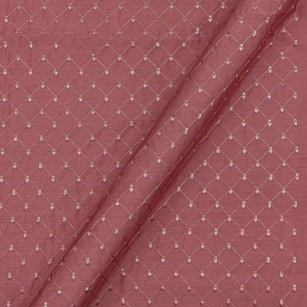 Silk Feel Thread Checks with Tikki Embroidered Dusty Rose Colour 42 Inches Width Fabric
