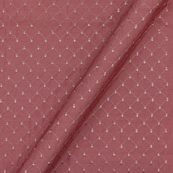 Silk Feel Thread Checks with Tikki Embroidered Dusty Rose Colour 42 Inches Width Fabric Cut Of 0.45 Meter
