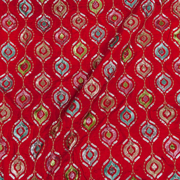 Buy Upada Silk Feel Red Colour Multi Tikki Embroidered Fabric Online 3314