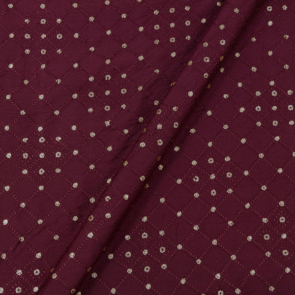Thread Checks with Sequins Embroidered Dark Maroon Colour Dolla Feel Fabric
