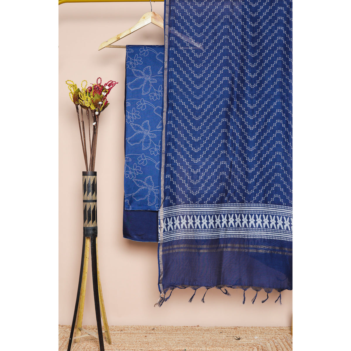 PURE BANARASI CHANDERI SHIBORI SUIT SET