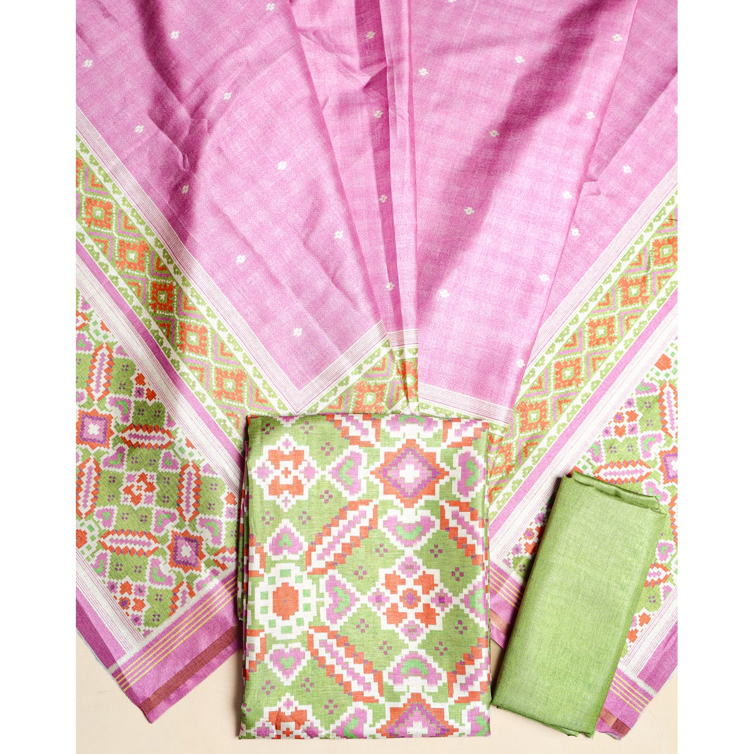 SEMI TUSSAR PATOLA PRINTED SUIT SET