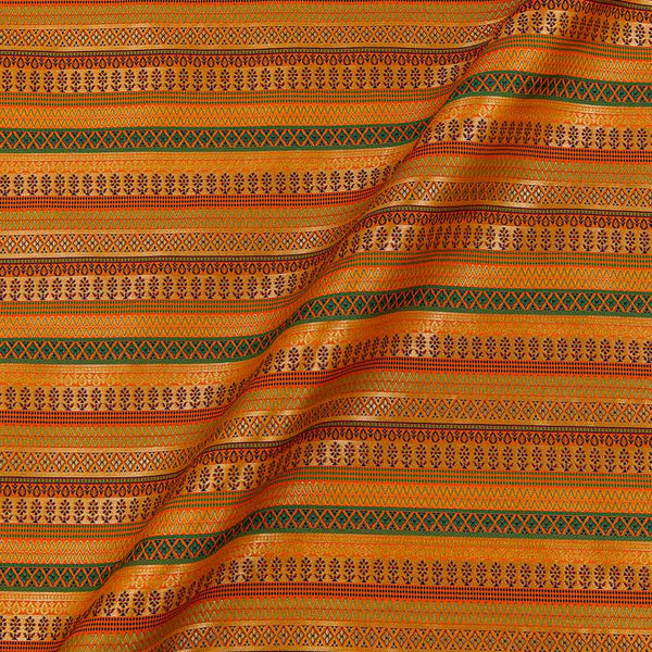 Silk Feel Golden Orange Colour Ethnic Pattern Brocade 47 Inches Width Fabric