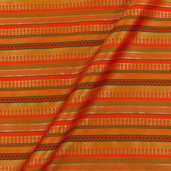 Silk Feel Fanta Orange Colour Ethnic Pattern Brocade 47 Inches Width Fabric