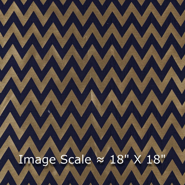 Art Silk Golden Jacquard Chevron Midnight Blue Colour Fabric Online 6053AF11