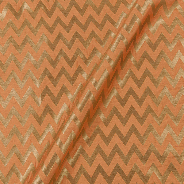 Art Silk Golden Jacquard Chevron Peach Orange Colour Fabric Online 6053AF15