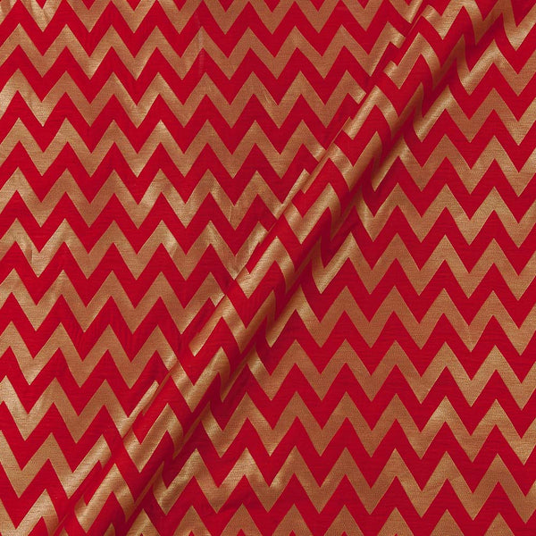 Art Silk Golden Jacquard Chevron Poppy Red Colour Fabric Online 6053AF19