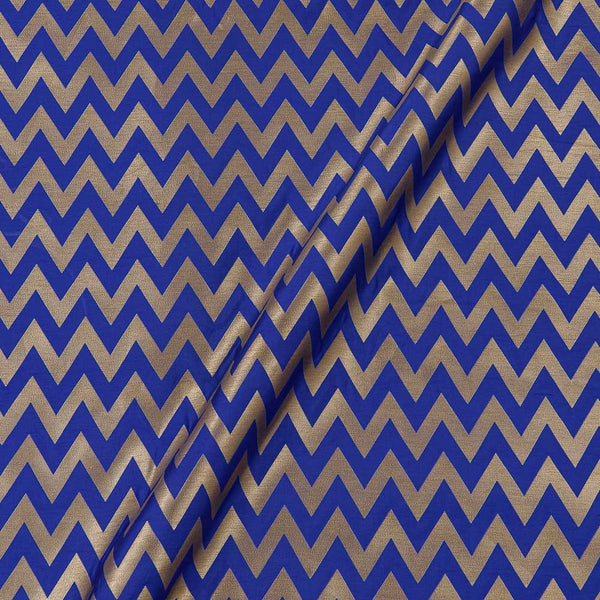 Art Silk Golden Jacquard Chevron Royal Blue Colour Fabric Online 6053AF21