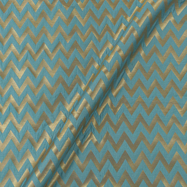 Art Silk Golden Jacquard Chevron Aqua Colour Fabric Online 6053AF8