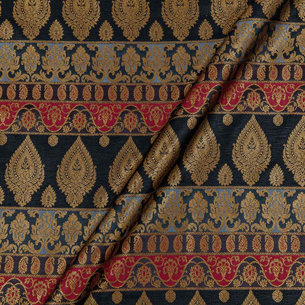Satin Silk Feel Carbon Colour Banarasi Brocade 42 Inches Width Fabric Cut of 0.40 Meter