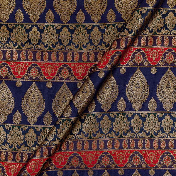 Satin Silk Feel Midnight Blue Colour Banarasi Brocade 43 Inches Width Fabric