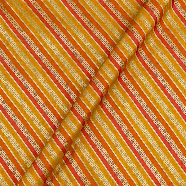 Katan Silk Mustard Yellow Colour Gold Stripes Banarasi Jacquard Fabric