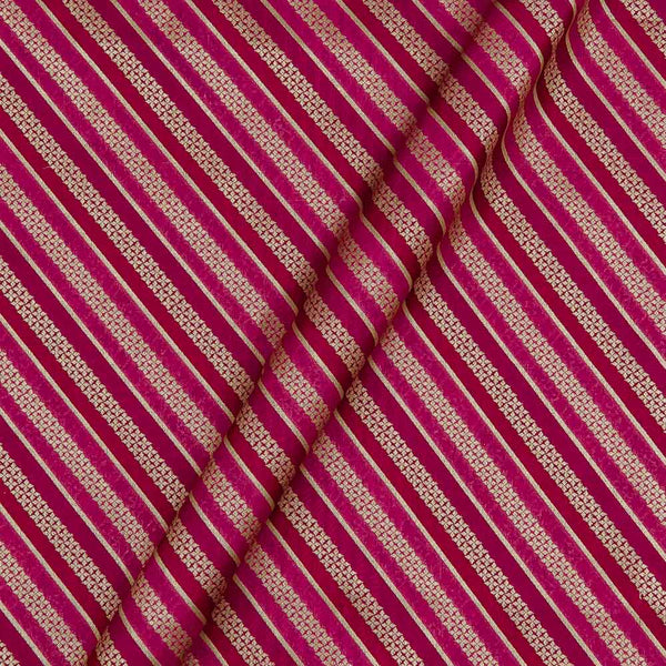 Katan Silk Hot Pink Colour Gold Stripes Banarasi Jacquard Fabric
