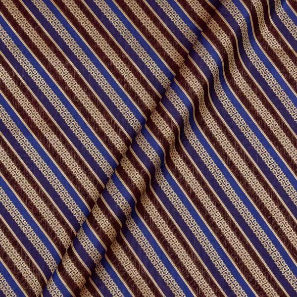 Katan Silk Brown and Violet Colour Gold Stripes Banarasi Jacquard Fabric