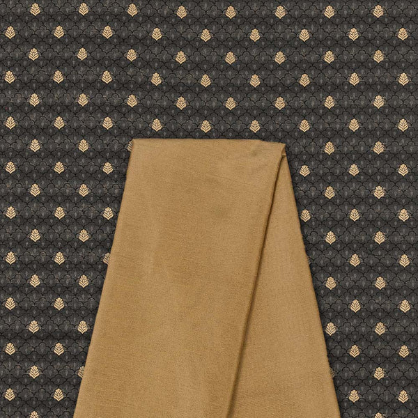 Two Pc Set Of Resham Butti Banarasi Jacquard Fabric & Banarasi Raw Silk [Artificial Dupion] Plain Fabric [2.50 Mtr Each]