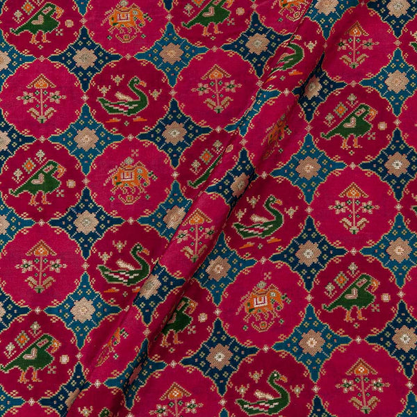 Ethnic Patola Print on Crimson Colour Chinnon Silk Feel Zari Brocade Fabric