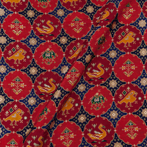 Ethnic Patola Print on Red Colour Chinnon Silk Feel Zari Brocade Fabric