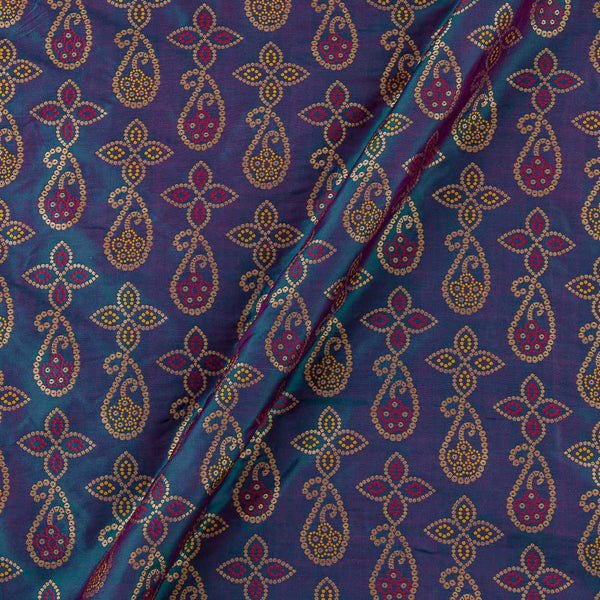 Banarasi Art Silk Peacock Green X Pink Cross Tone Golden Jacquard Paisley Fabric Online 6099V1