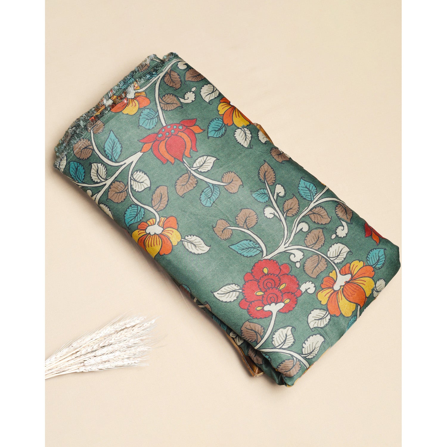 PURE GAJJI SILK KALAMKARI PRINTED FABRIC