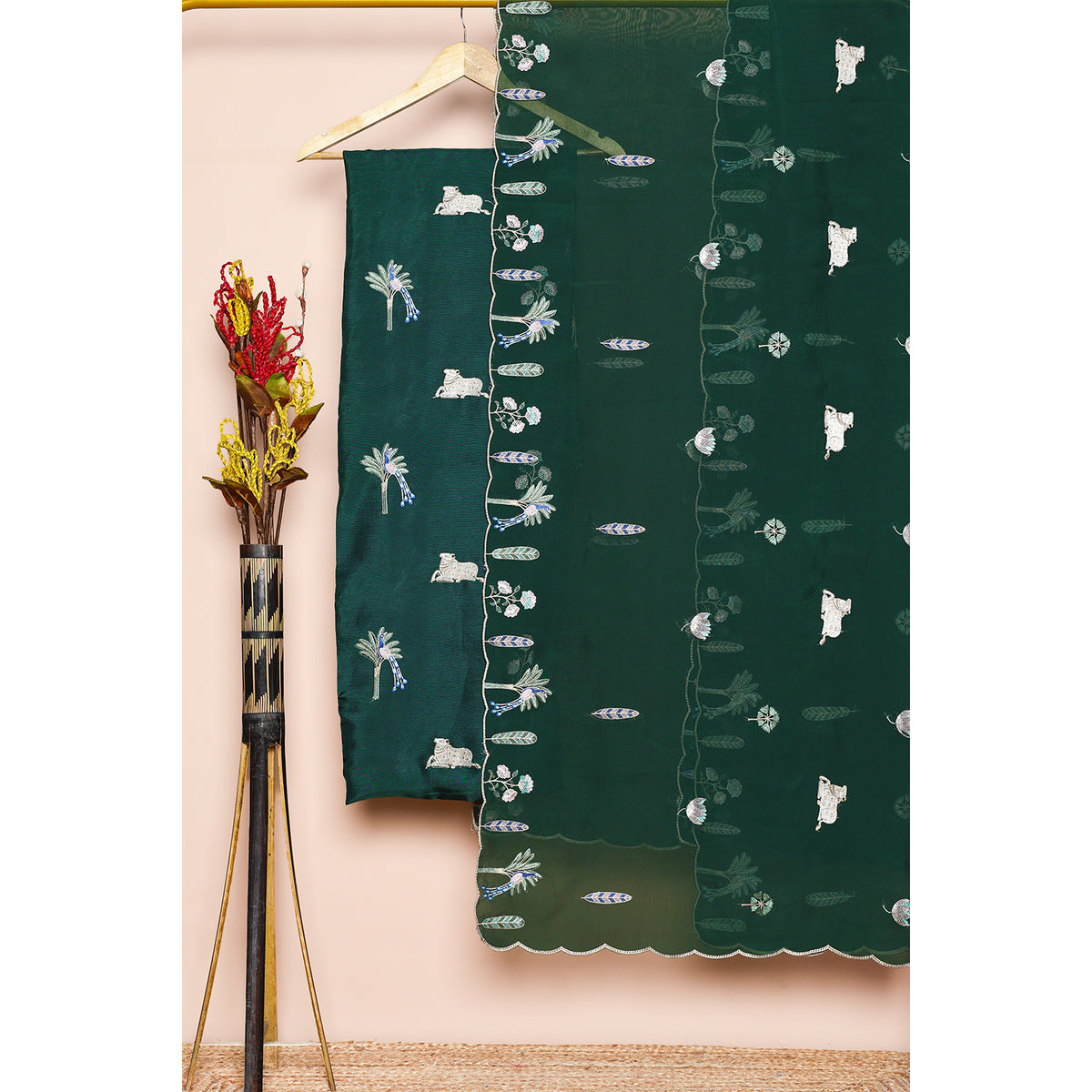CHANDERI PICHWAI EMBROIDERED 2 PIECE SET