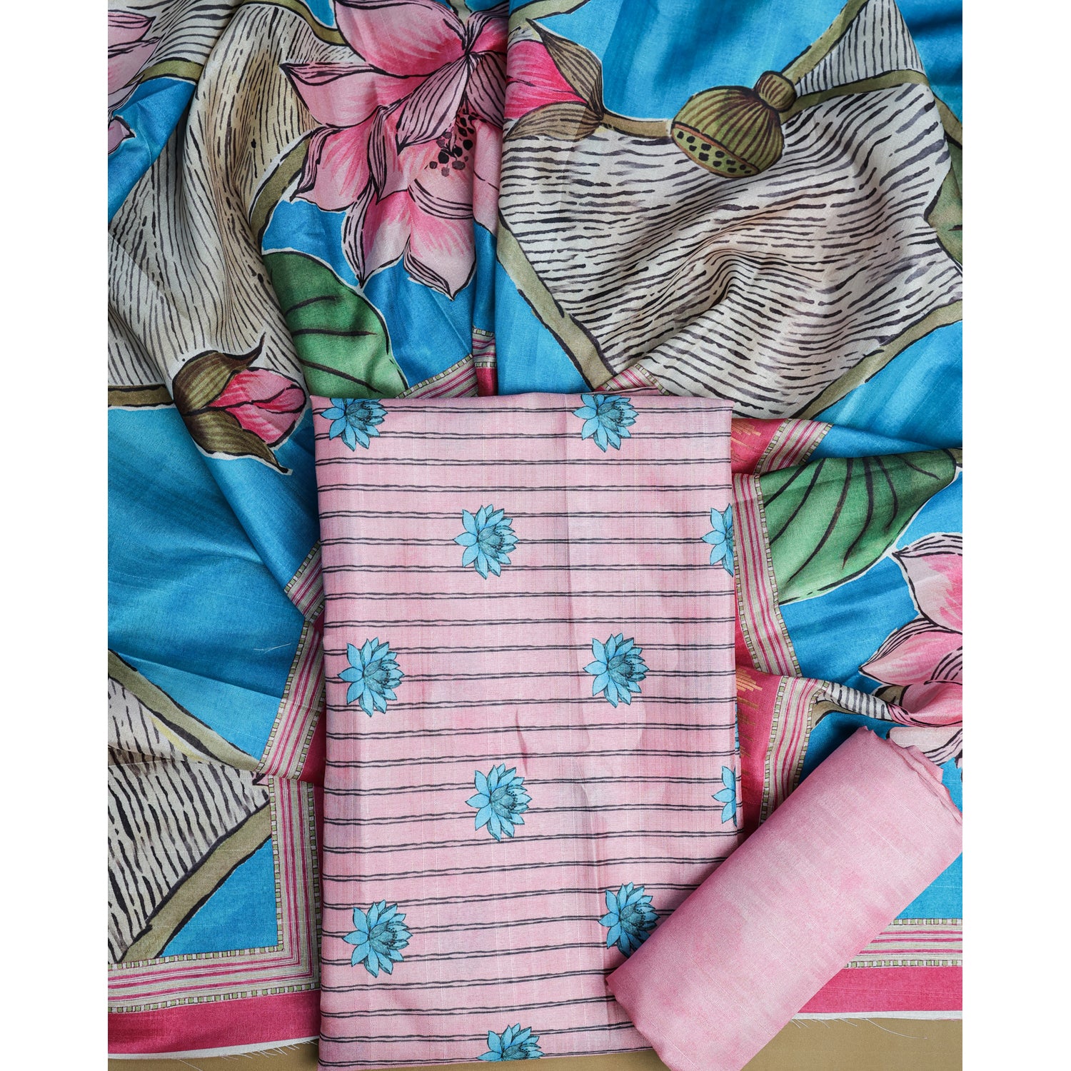 SEMI TUSSAR PRINTED SUIT SET