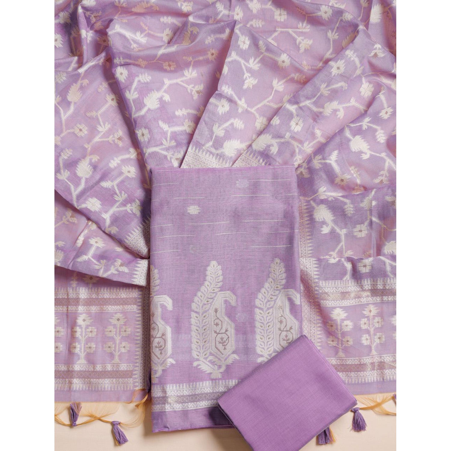 CHANDERI SILK JAMDHANI SUIT SET