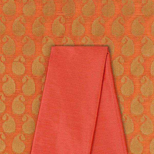 Two Pc Set Of Chanderi Feel Fancy Jacquard Fabric & Banarasi Raw Silk [Artificial Dupion] Plain Fabric (2.5 Mtr Each)