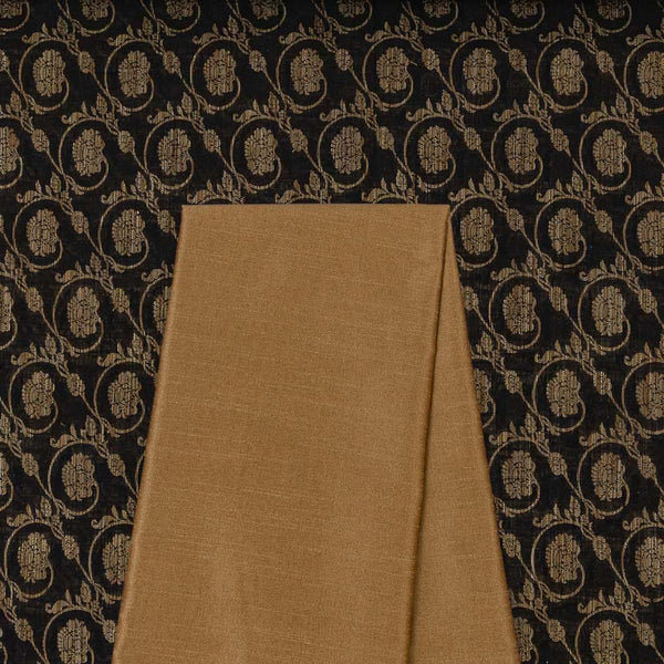 Two Pc Set Of Chanderi Feel Fancy Jacquard Fabric & Banarasi Raw Silk [Artificial Dupion] Plain Fabric [2.50 Mtr Each]