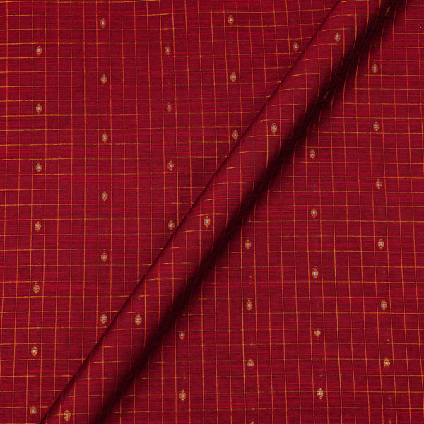 Silk Dupion [Artificial Silk] Cherry Red X Black Cross Tone Jacquard Zari Checks with Butti Fabric