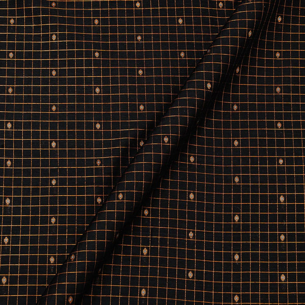 Silk Dupion [Artificial Silk] Black Colour Jacquard Zari Checks with Butti Fabric Online 7009AT8