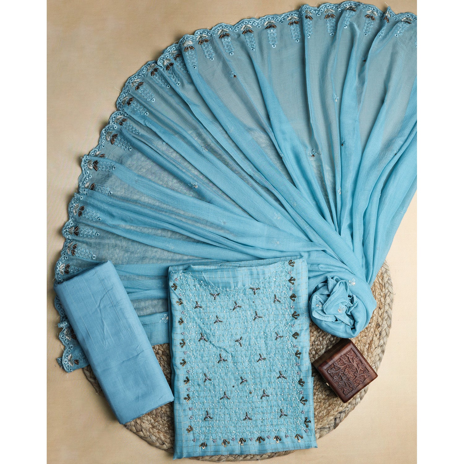 KOTTA CHECKS HANDWORK SUIT SET