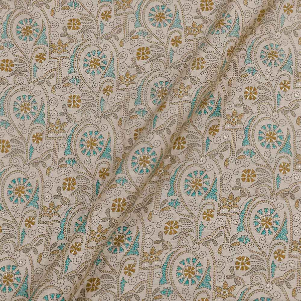 Chanderi Feel Off White Colour Gold Foil Jaal Print Fancy Fabric