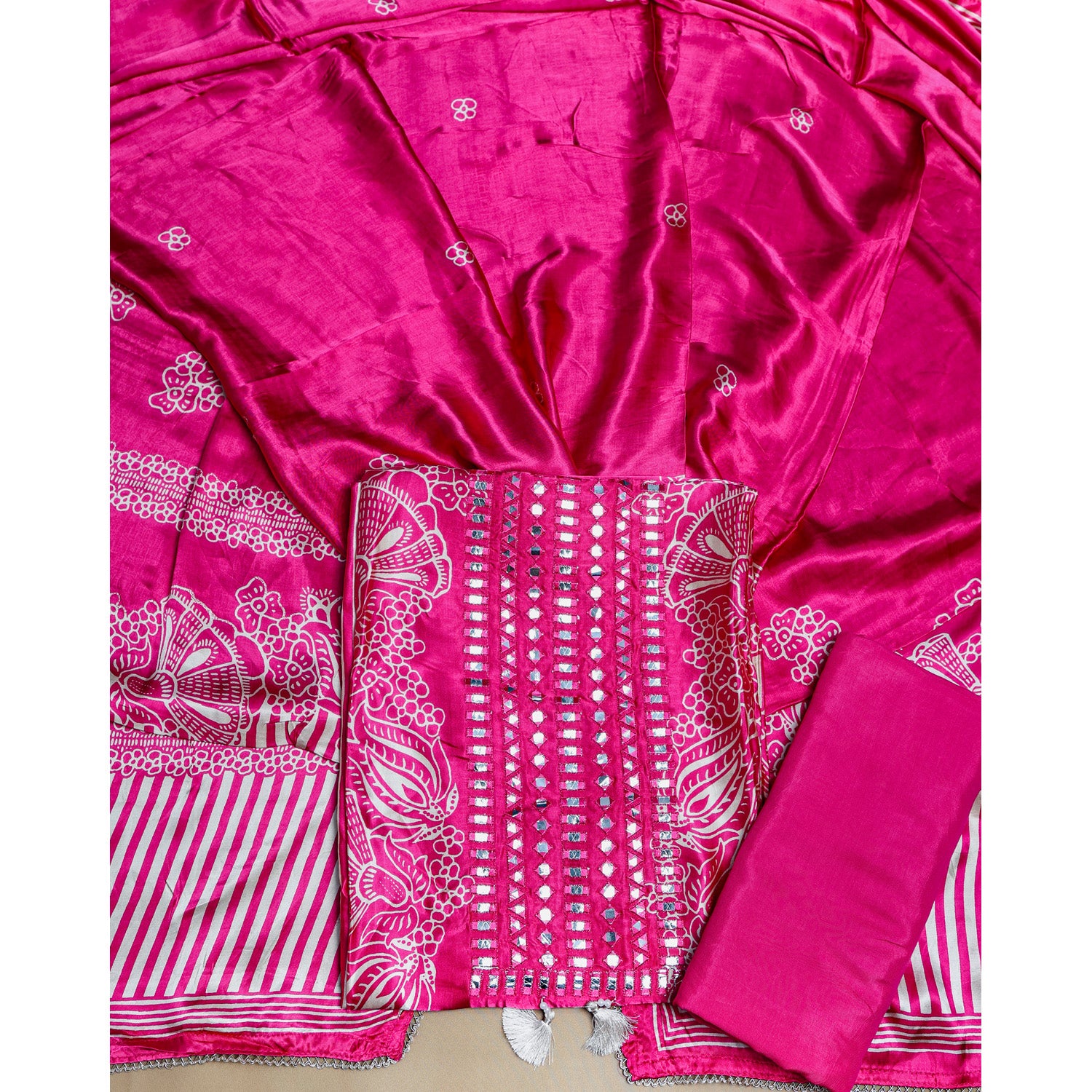 PURE GAJJI SILK PRINTED SUIT SET