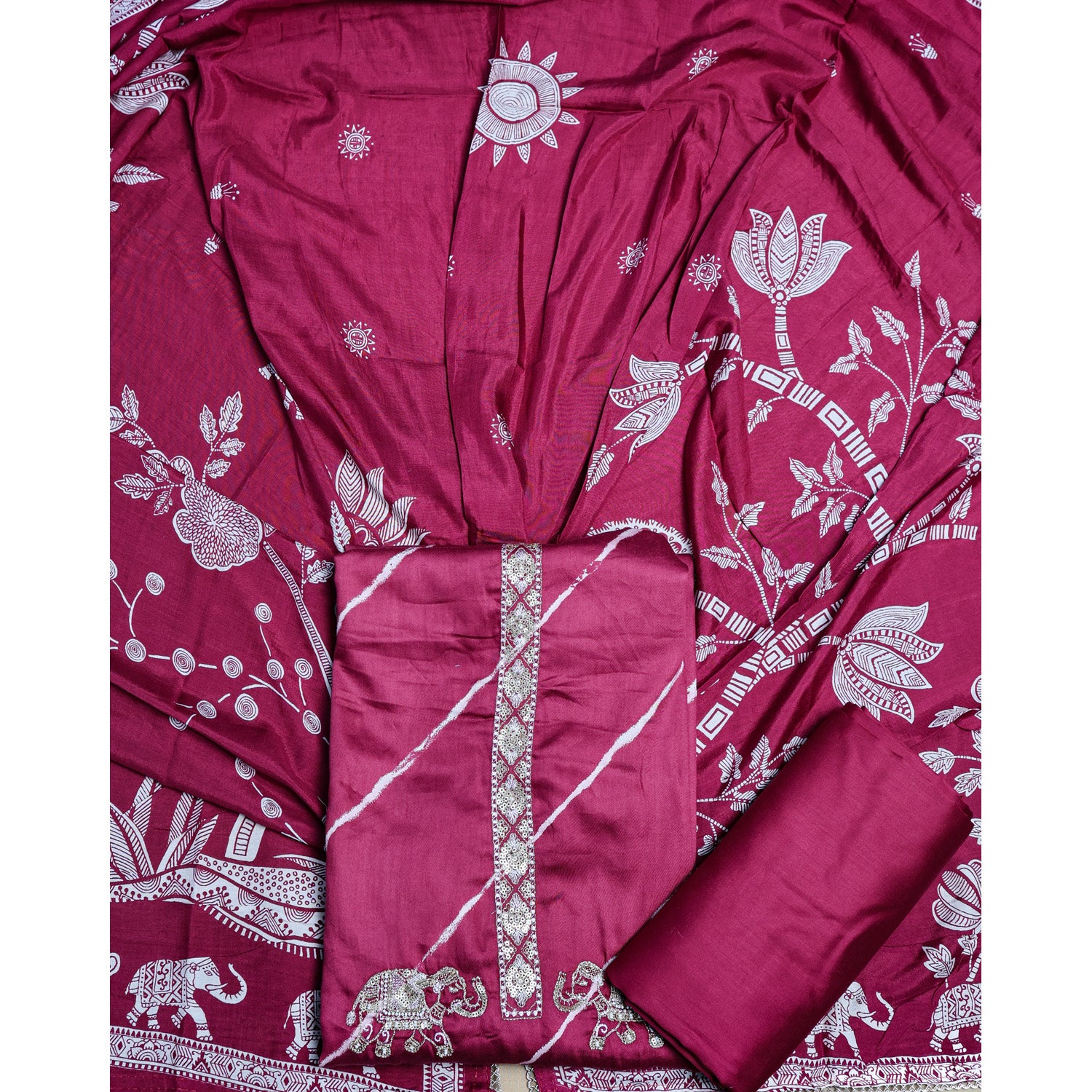 PURE GAJJI SILK PRINTED SUIT SET