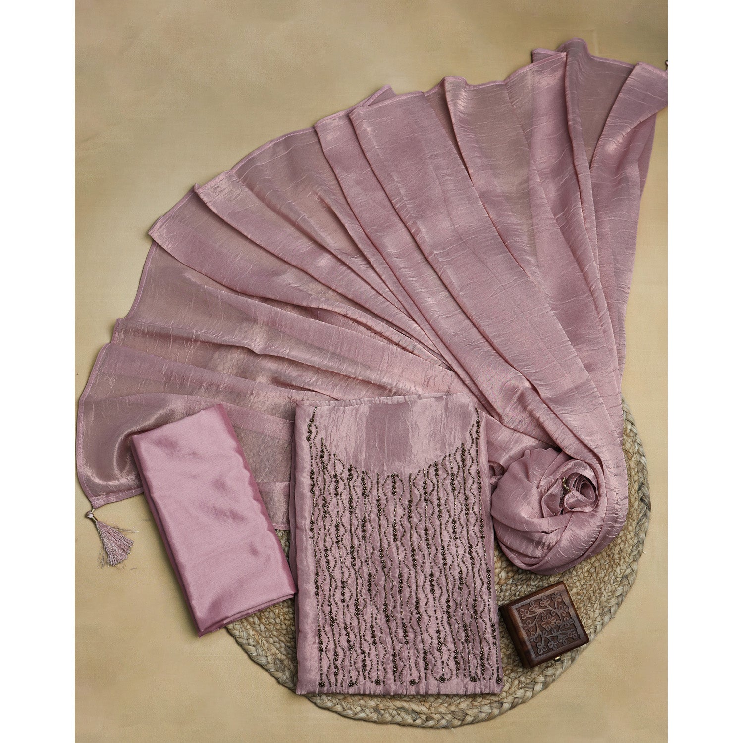 VISCOSE SHIMMER SILK HANDWORK SUIT SET