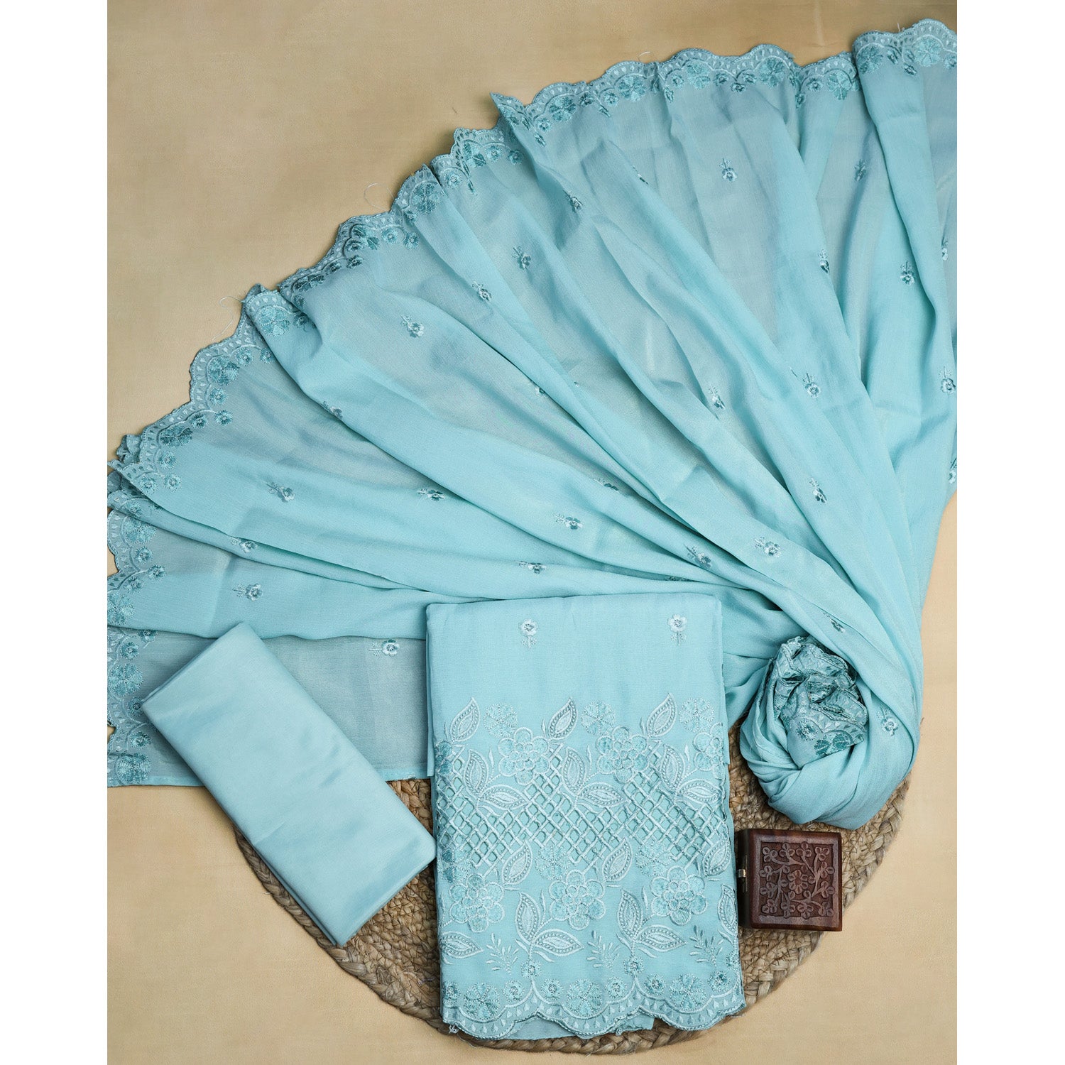COTTON SILK EMBROIDERED SUIT SET