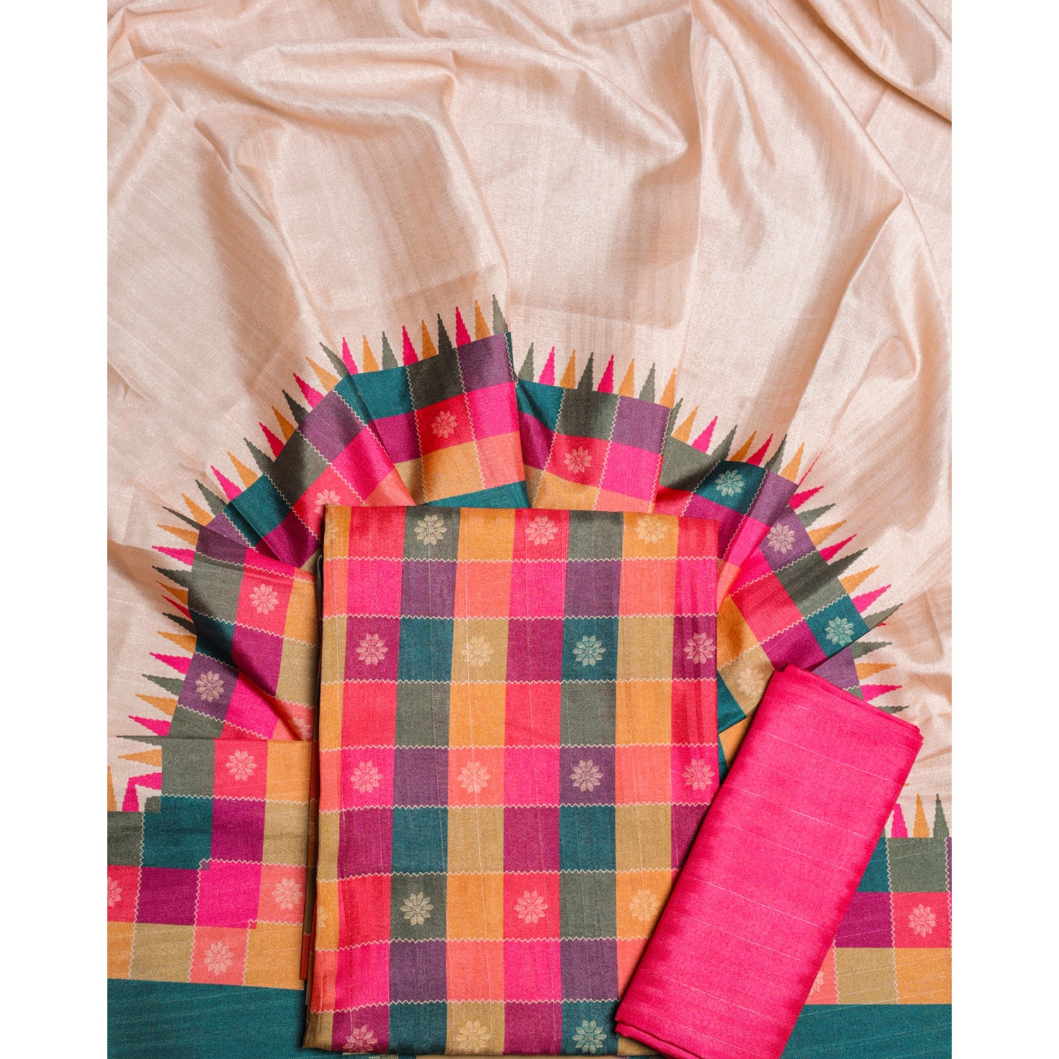 SEMI TUSSAR MADRAS CHECKS SUIT SET