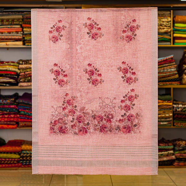 Linen Feel Carrot Pink Colour Two Side Border Printed Dupatta
