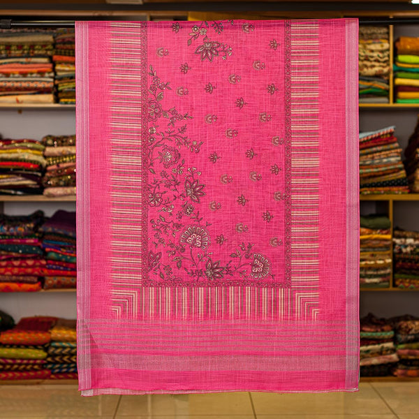 Linen Feel Candy Pink Colour Two Side Border Printed Dupatta