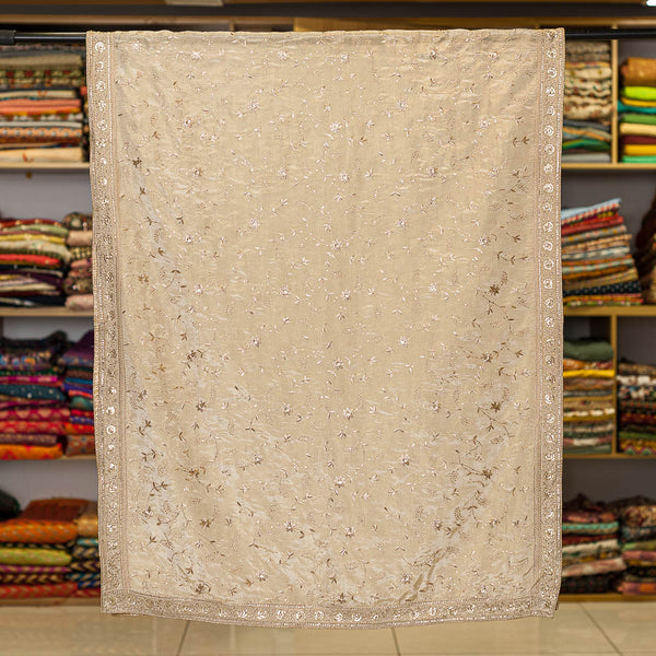 Tissue Pearl White Colour Dyeable Gold Thread and Tikki Embroidered Dupatta