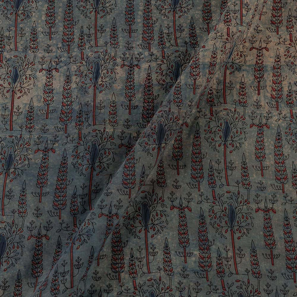 Assam Silk Steel Blue Colour Brid Motif with Jaal Hand Block Print Fabric Online 9011AE1