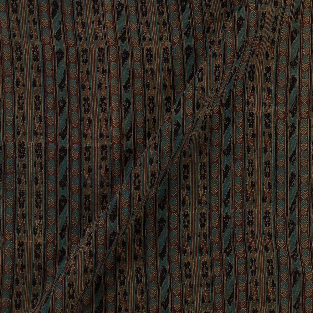 Assam Silk Oil Green Colour All Over Border Hand Block Print Fabric Online 9011E