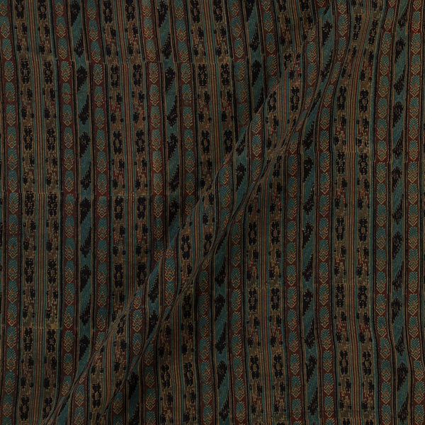 Assam Silk Oil Green Colour All Over Border Hand Block Print Fabric Online 9011E