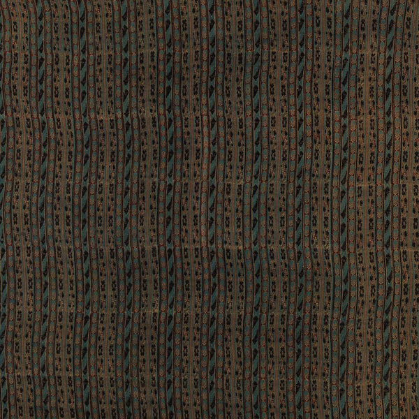 Assam Silk Oil Green Colour All Over Border Hand Block Print Fabric Online 9011E