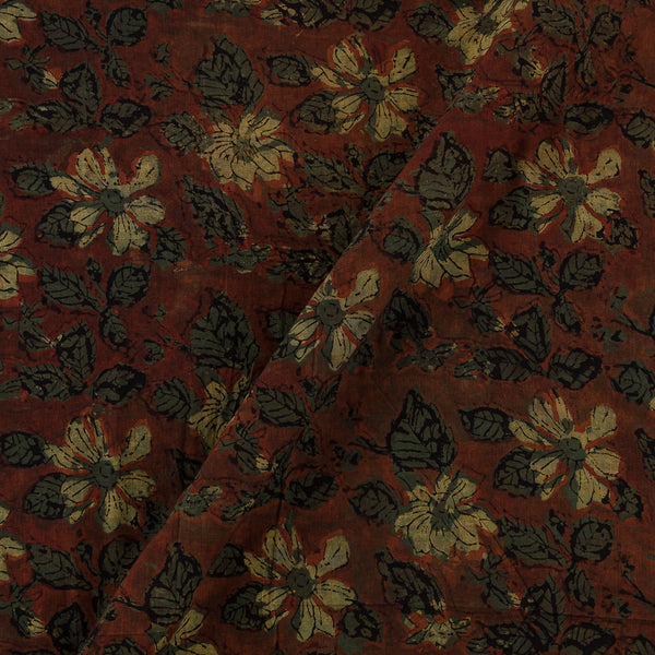 Cotton Mul Vanaspati [Natural Dye] Brick Colour Floral Hand Block Print Fabric Online 9012AB