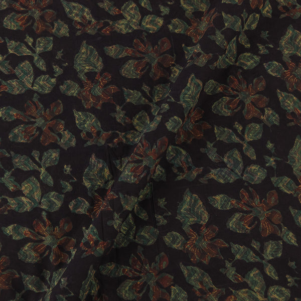 Cotton Mul Vanaspati [Natural Dye] Black Colour Floral Hand Block Print Fabric Online 9012F