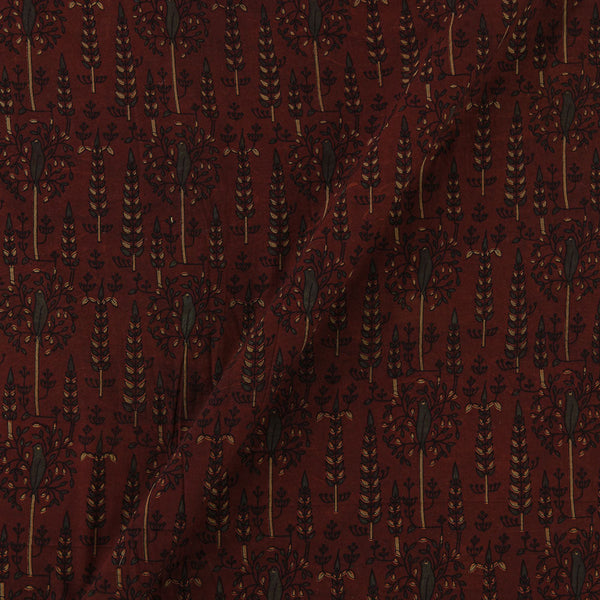 Cotton Mul Vanaspati [Natural Dye] Brick Colour Tree with Bord Motif Hand Block Print Fabric Online 9012K1